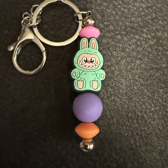 Accessories - Cute Labubu Keychain with Mint, Purple & Orange Beads